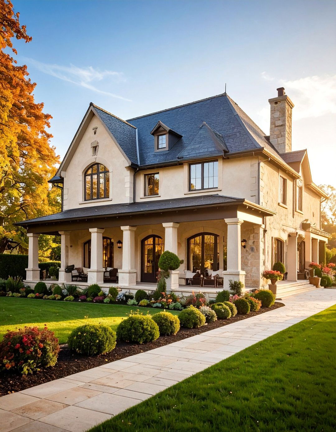 French Country Estate with Limestone and Slate - 25 houses with black roofs