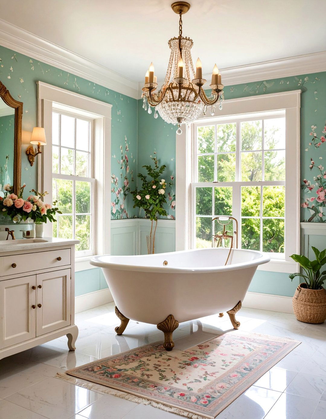 French Country Family Bathroom with Floral Patterns - 25 Family Bathroom Ideas