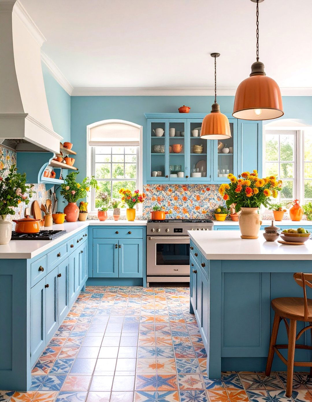 French Country Farmhouse Kitchen with Colorful Accents - 25 Farmhouse Kitchen Ideas
