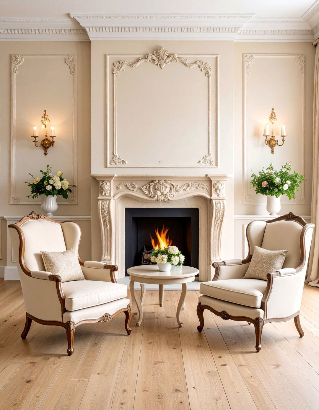 French Country Faux Stone Fireplace with Carved Limestone Mantel - 25 Faux Stone Fireplace Ideas
