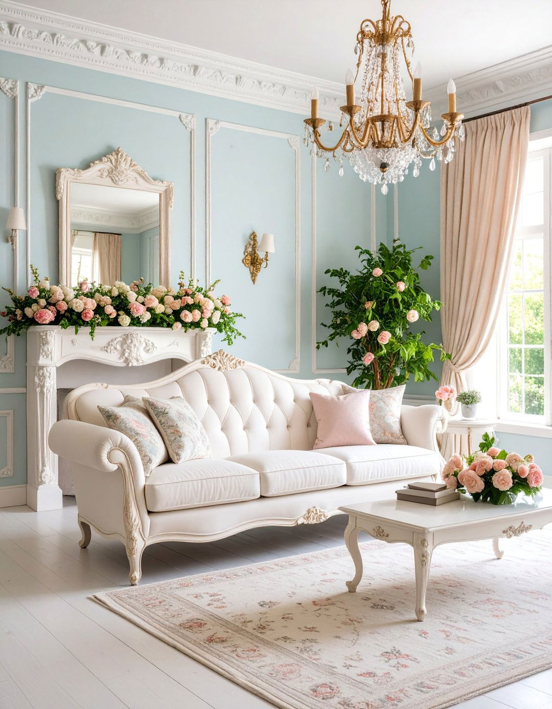 French Country Grey Sofa Living Room with Elegant Antiques - 25 Grey Couch Living Room Ideas
