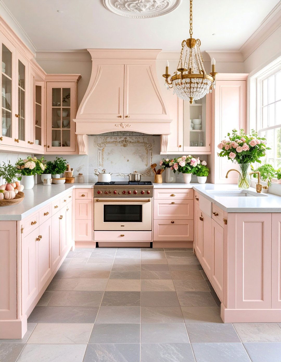 French Country Kitchen with Aged Grey Limestone Floors - 25 Kitchens With Grey Floors