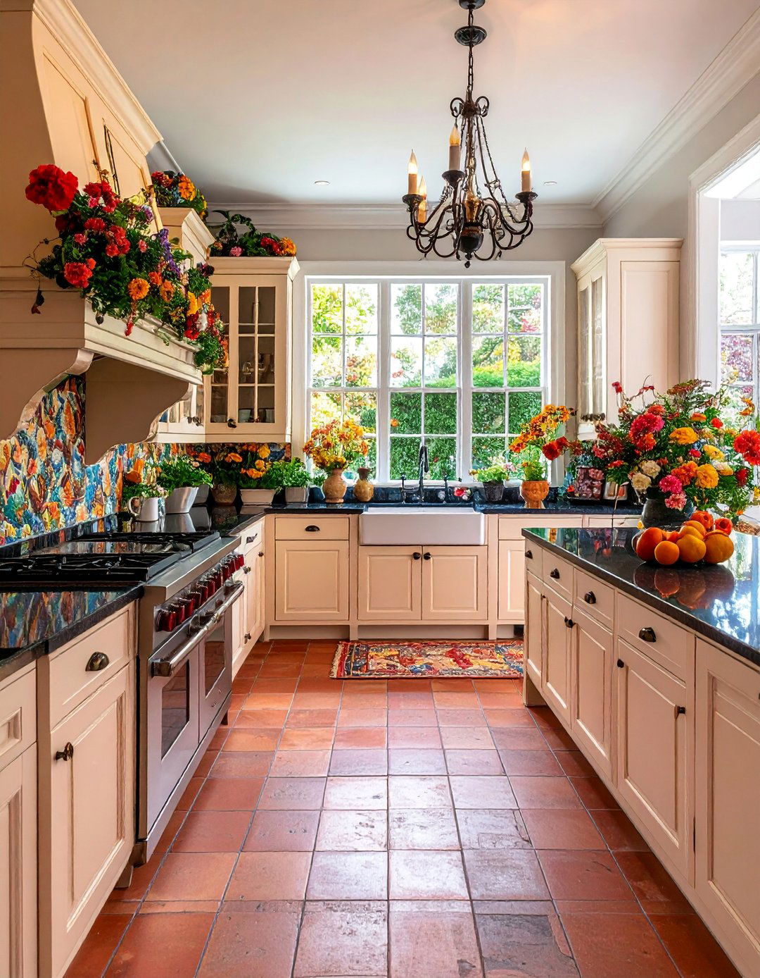 French Country Kitchen with Glazed White Cabinets and Black Granite - 25 Kitchen With White Cabinets and Black Countertops Ideas