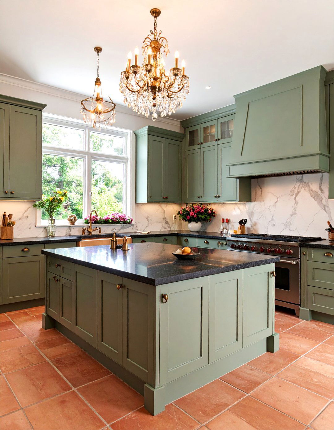 French Country Kitchen with Painted Gray Cabinets - 25 Kitchen With Gray Cabinets And Black Countertops Ideas