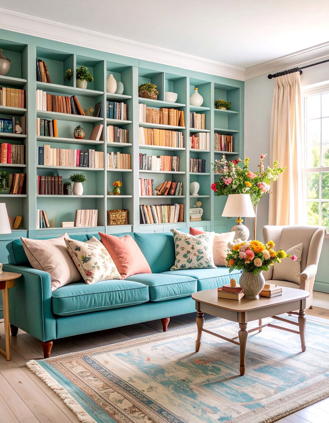 French Country Living Room with Built In Bookcases - 25 French Country Living Room Ideas