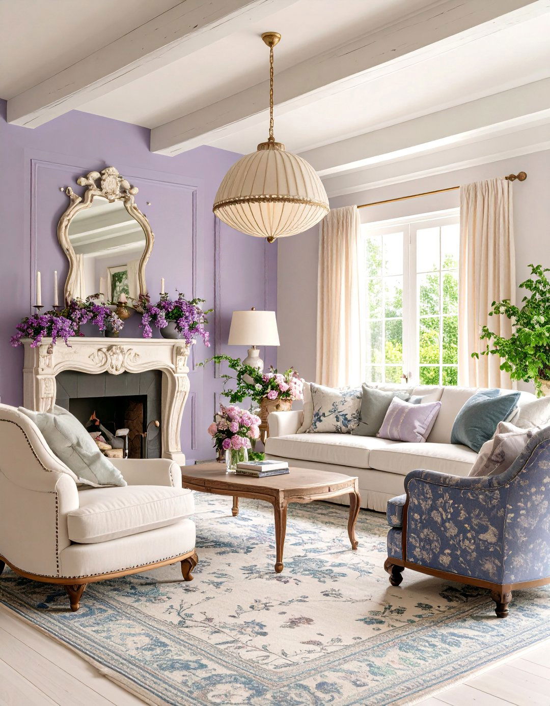 French Country Living Room with Distressed Beam Finishes - 25 Exposed Beam Living Room Ideas