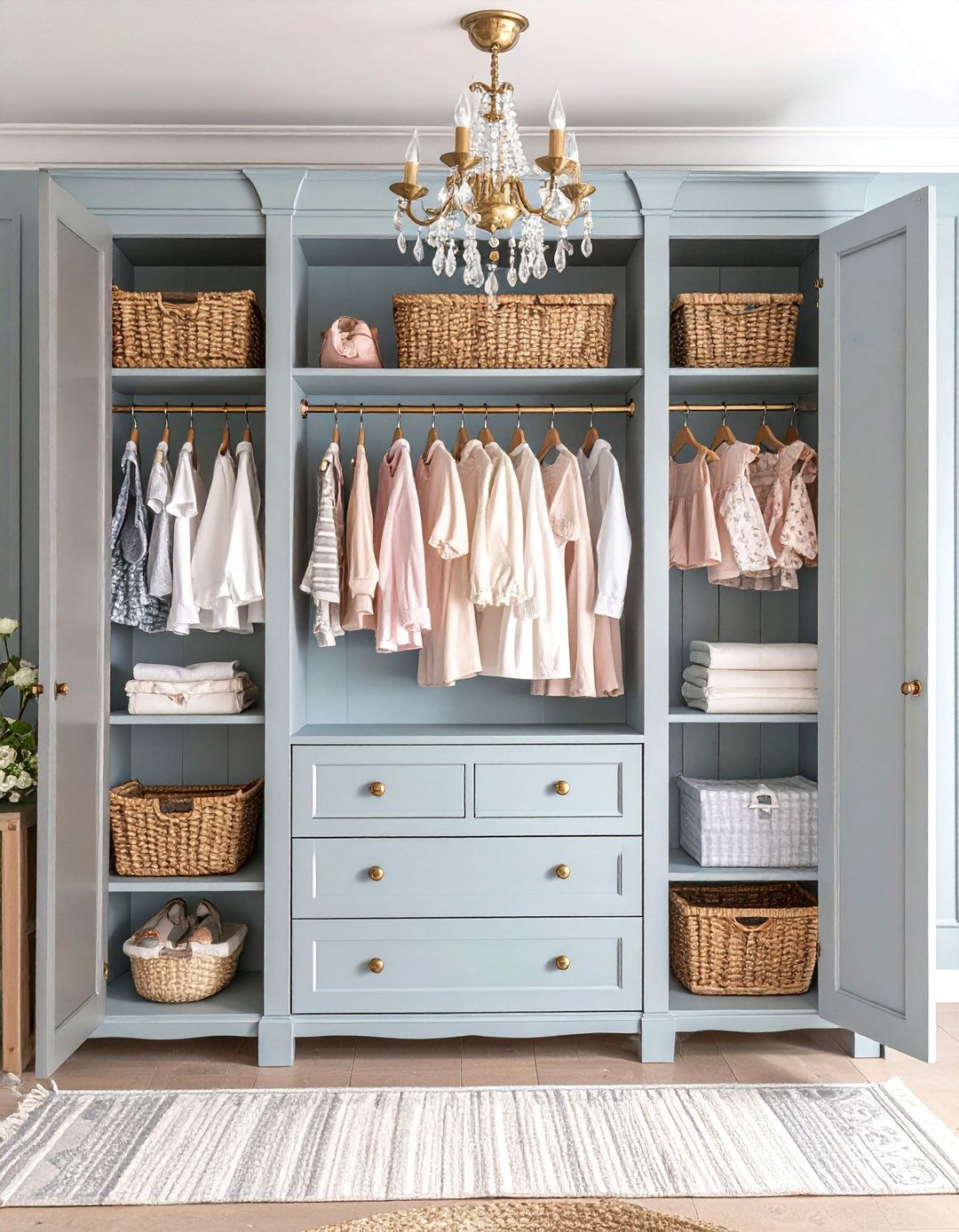 French Country Nursery Closet with Vintage Armoire Style - 25 Nursery Closet Ideas