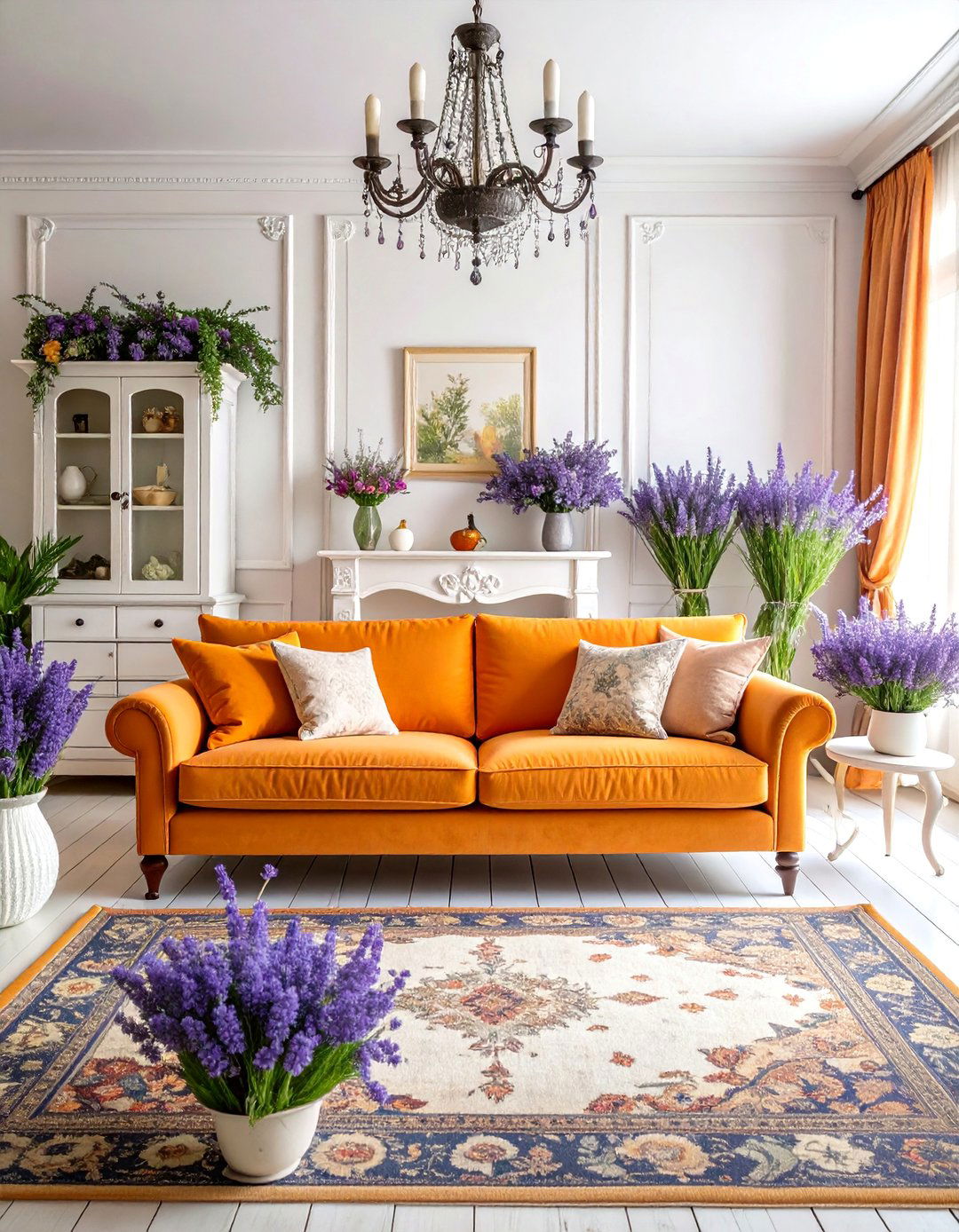 French Country Orange Couch Living Room with Provincial Style - 25 Orange Couch Living Room Ideas