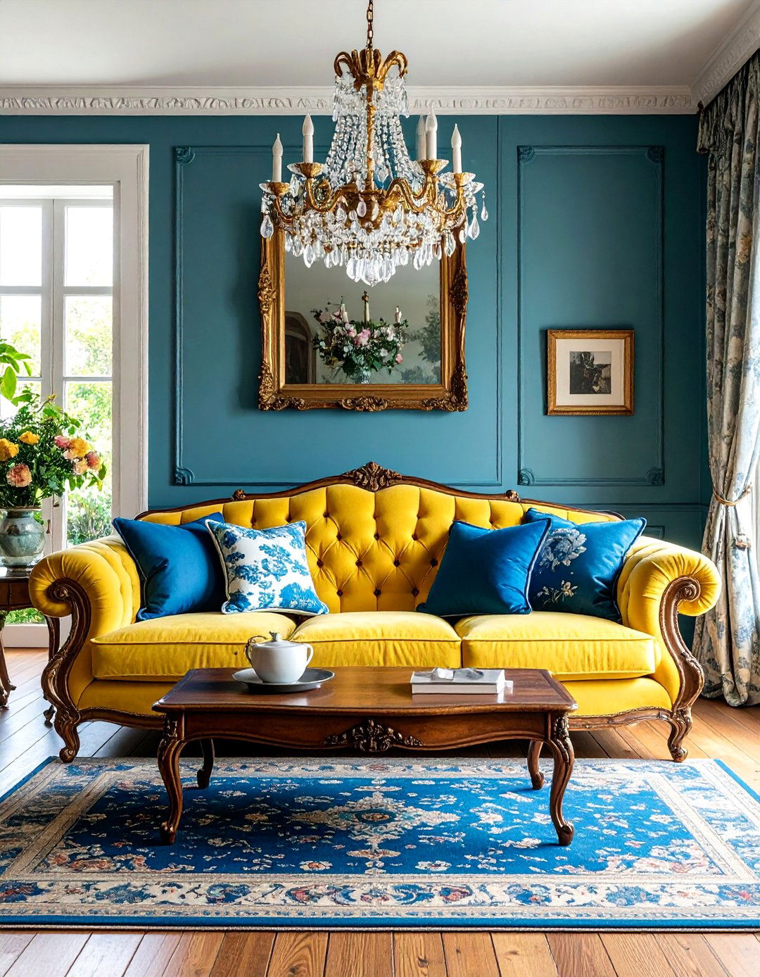 French Country Pale Yellow Sofa with Vintage Elegance - 25 Yellow Couch Living Room Ideas