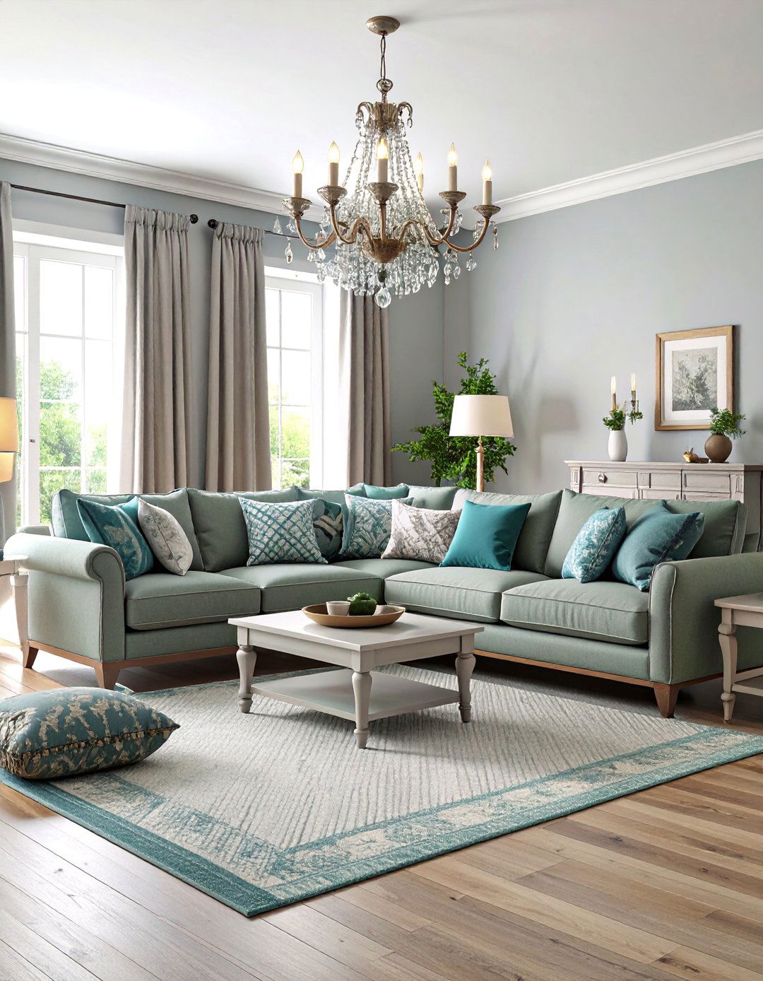 French Country Periwinkle and Stone Grey Living Room - 25 Blue and Grey Living Room Ideas