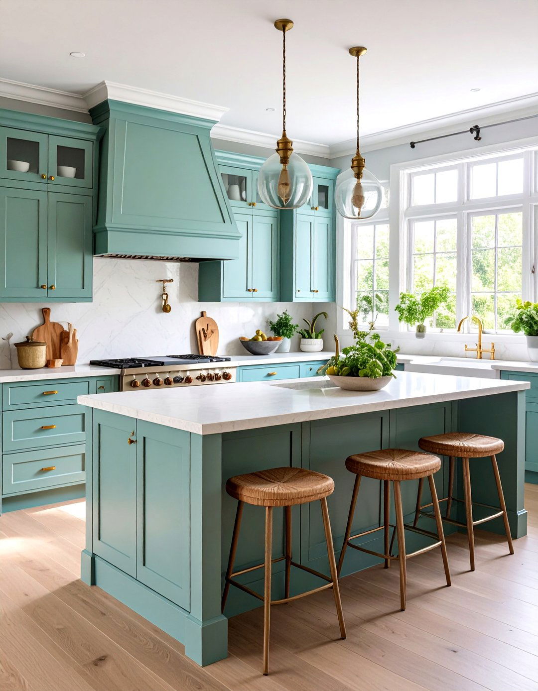 French Country Sage Green Island with Vintage Details - 25 Sage Green Kitchen Island Ideas
