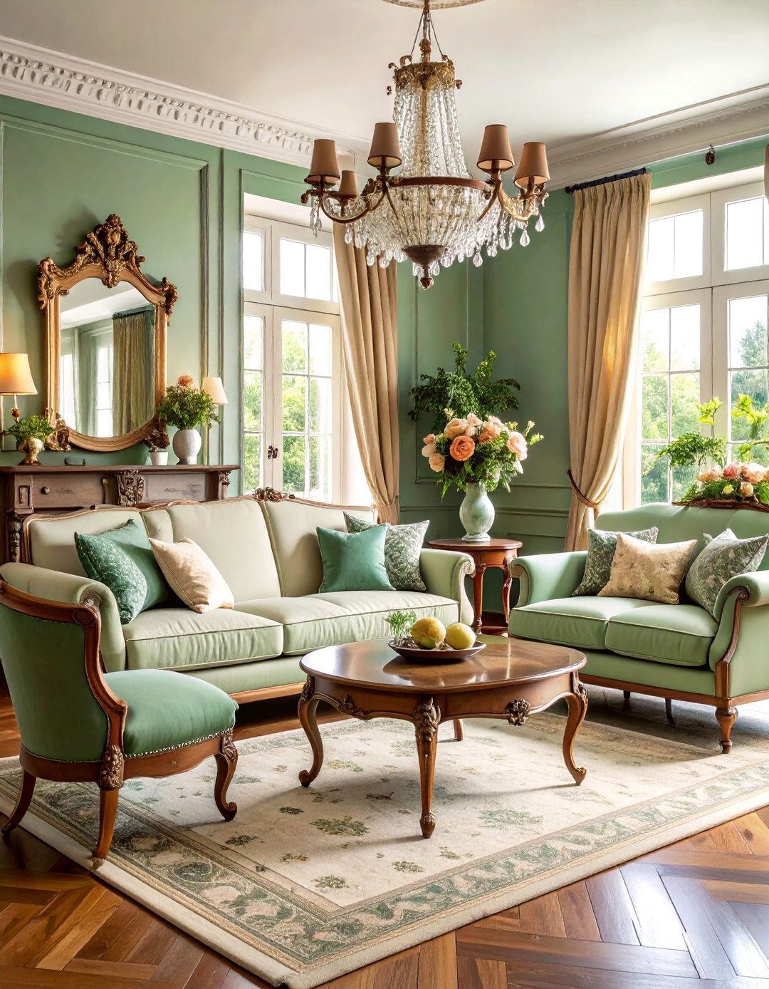 French Country Sage Green and Cream Living Room - 25 sage green and cream living room ideas
