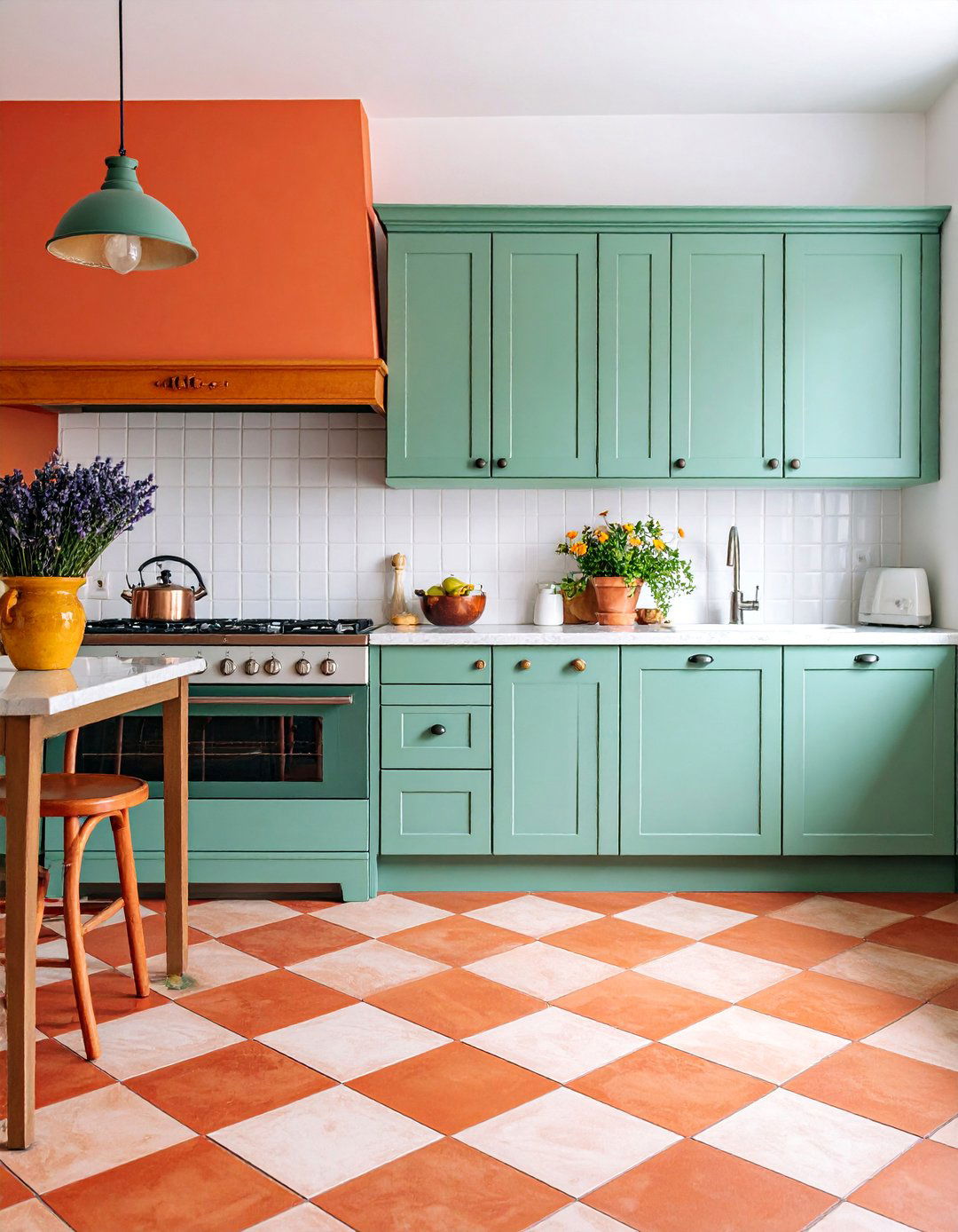 French Country Terracotta Kitchen Floor with Checkerboard Pattern - 25 Terracotta Kitchen Floor Ideas