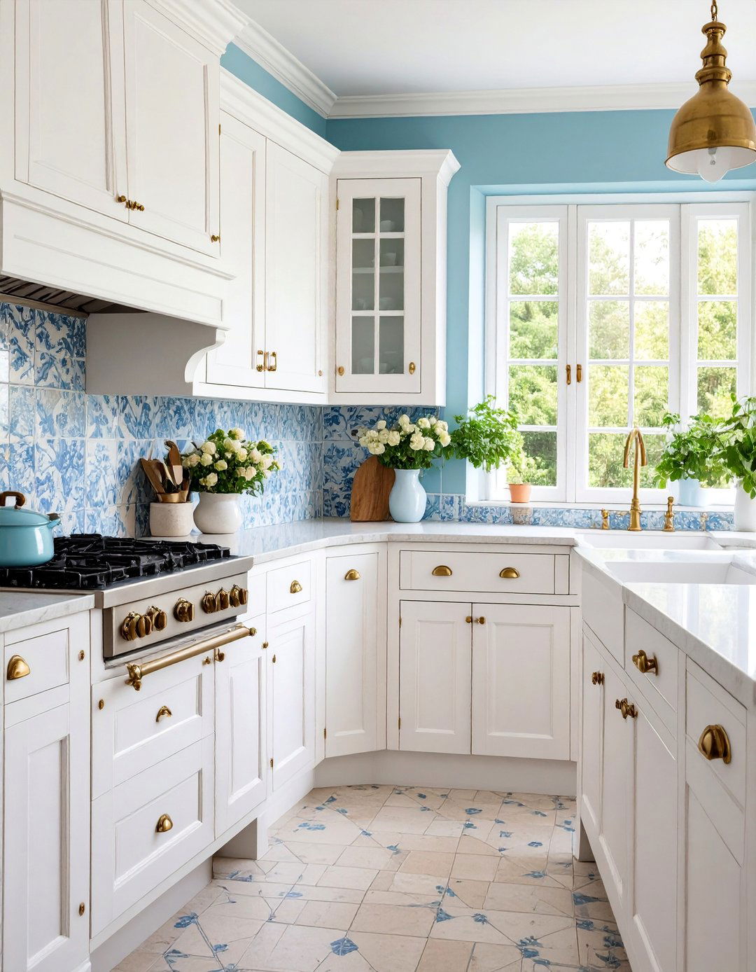 French Country White Cabinets with Antique Brass Details - 25 White Kitchen Cabinets With Gold Hardwar