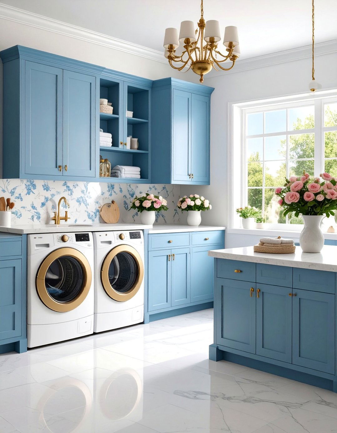 French Country White Laundry Room with Romantic Accents - 25 White Laundry Room Ideas