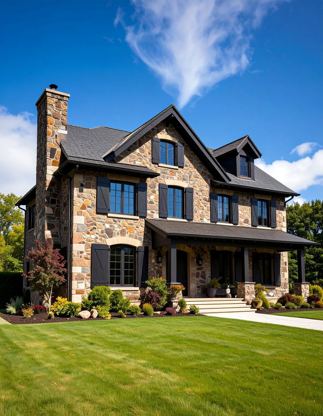 French Country with Arched Windows and Doors - 25 Dark Brown House With Black Trim