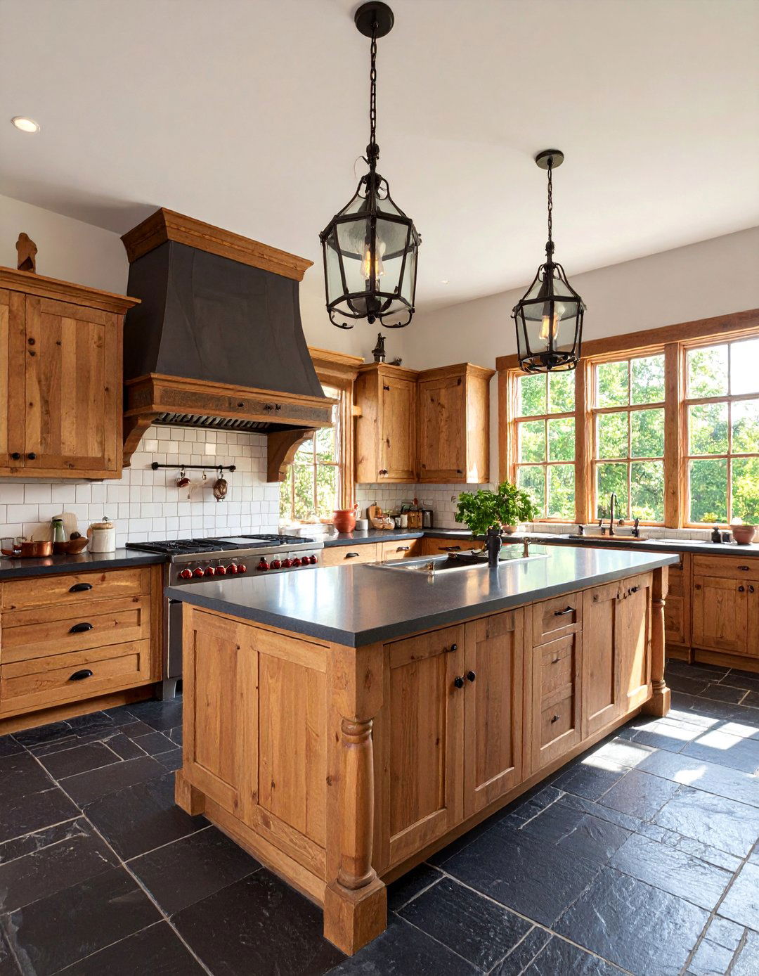 French Country with Black Stone and Copper Accents - 25 Black Floor Kitchen Ideas