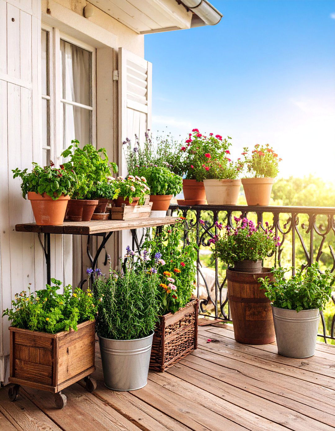 French Farmhouse Balcony with Rustic Charm and Country Elements - 25 French Balcony Ideas