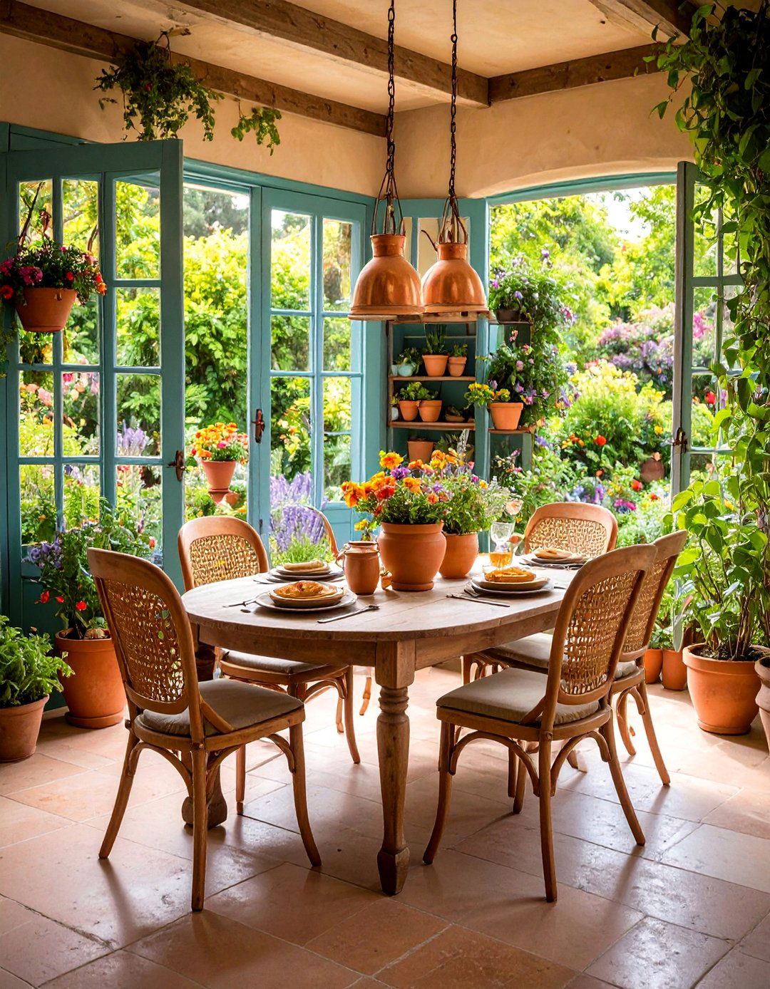 French Garden Dining Room with Botanical Elements - 25 French Country Dining Room Ideas