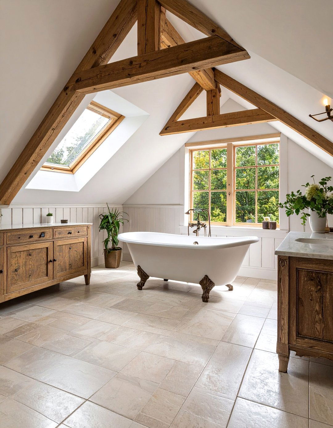 French Provincial Attic Bathroom with Limestone Accents - 25 Attic Bathroom Ideas