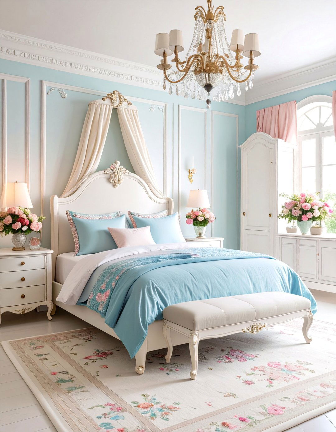 French Provincial Bedroom with Vintage Linens - 25 Spring Decor Ideas