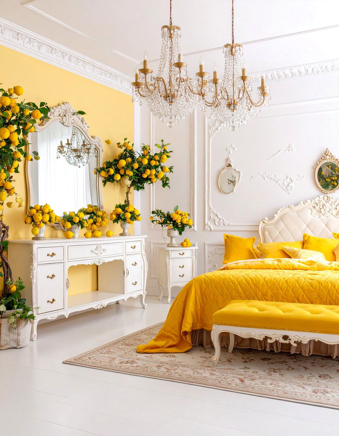 French Provincial Lemon Bedroom with Toile Patterns - 25 Lemon Bedroom Ideas