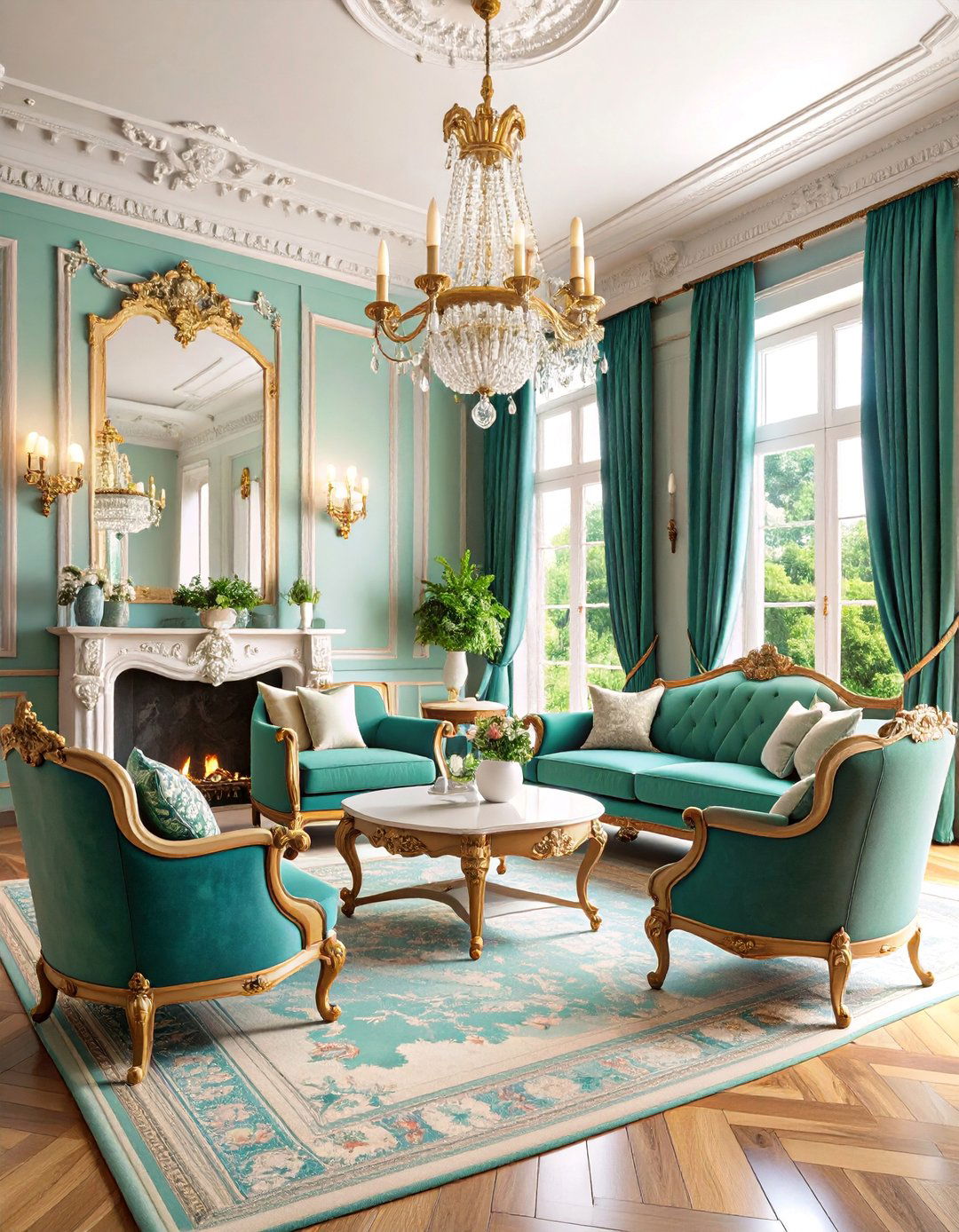 French Provincial Mansion Living Room with Antique Furnishings - 25 Mansion Living Room Ideas