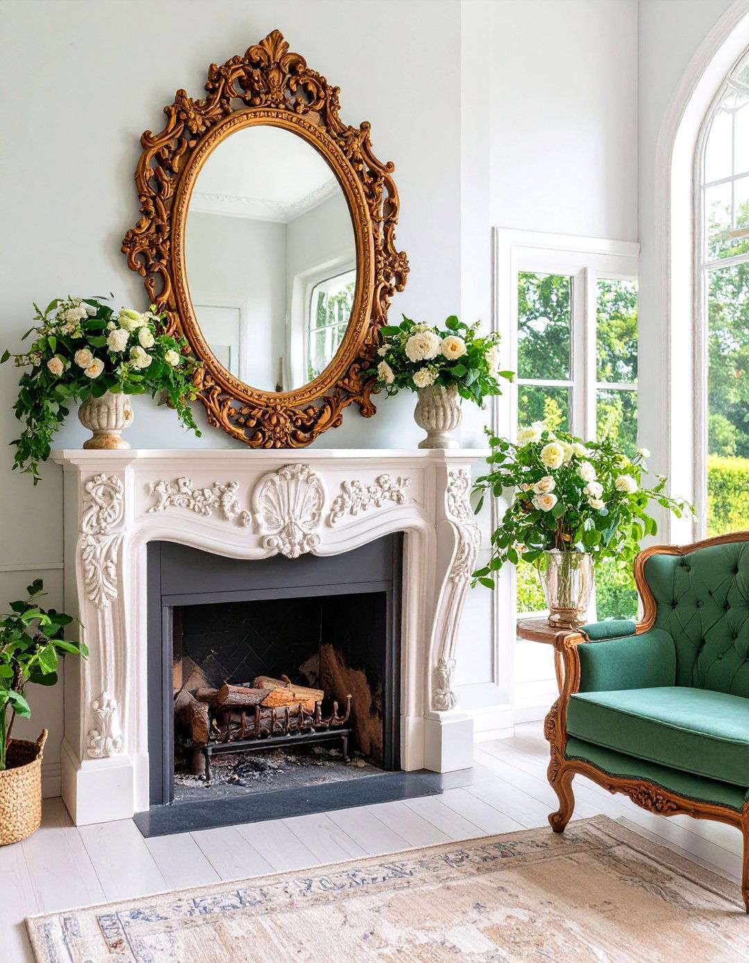 French Provincial Mirror with Carved Wood Details - 25 Mirror Over Fireplace Ideas