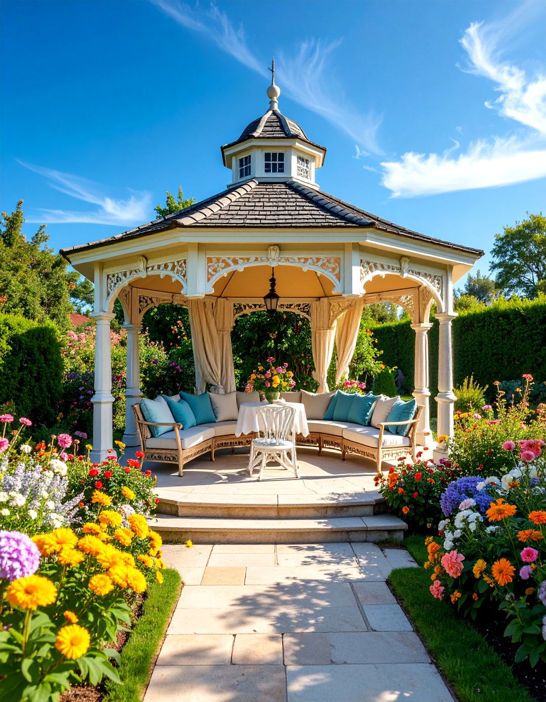 French Provincial Patio Gazebo with Elegant Details - 25 patio with a gazebo ideas