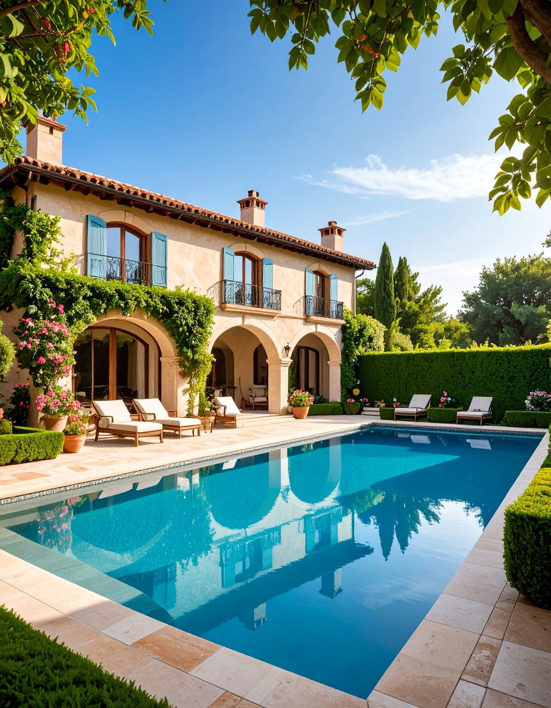 French Provincial Pool House with Limestone Details - 25 Pool House Ideas
