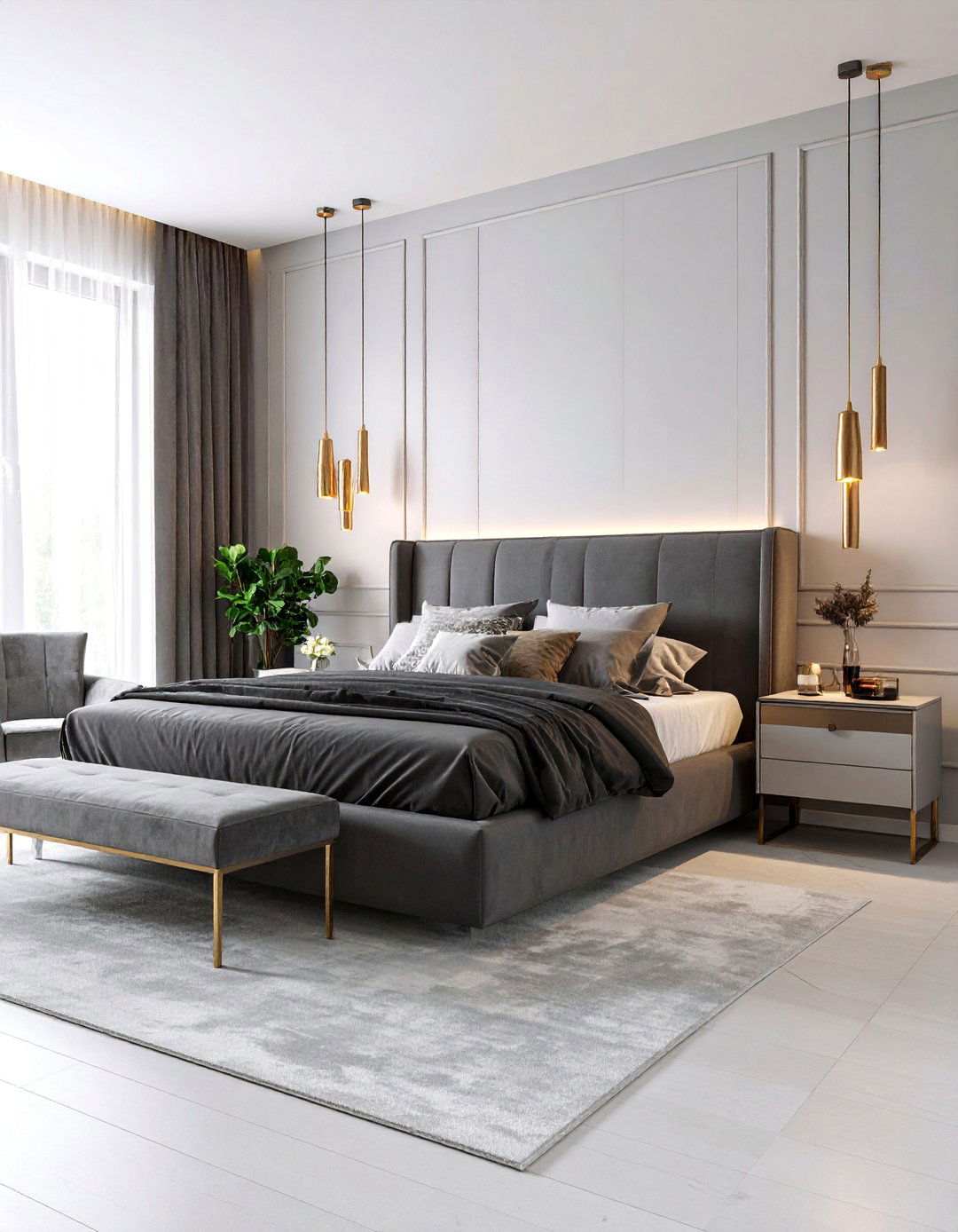 French Silver Contemporary Bedroom with Metallic Details - 25 Light Gray Paint Colors for Your House