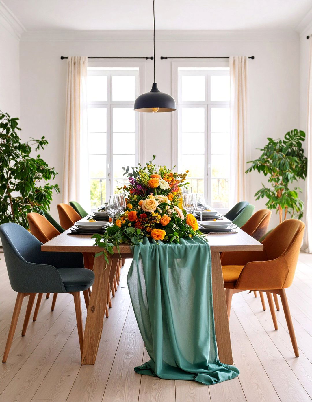 Fresh Flower Table Runner - 25 Dining Table Centerpiece Ideas