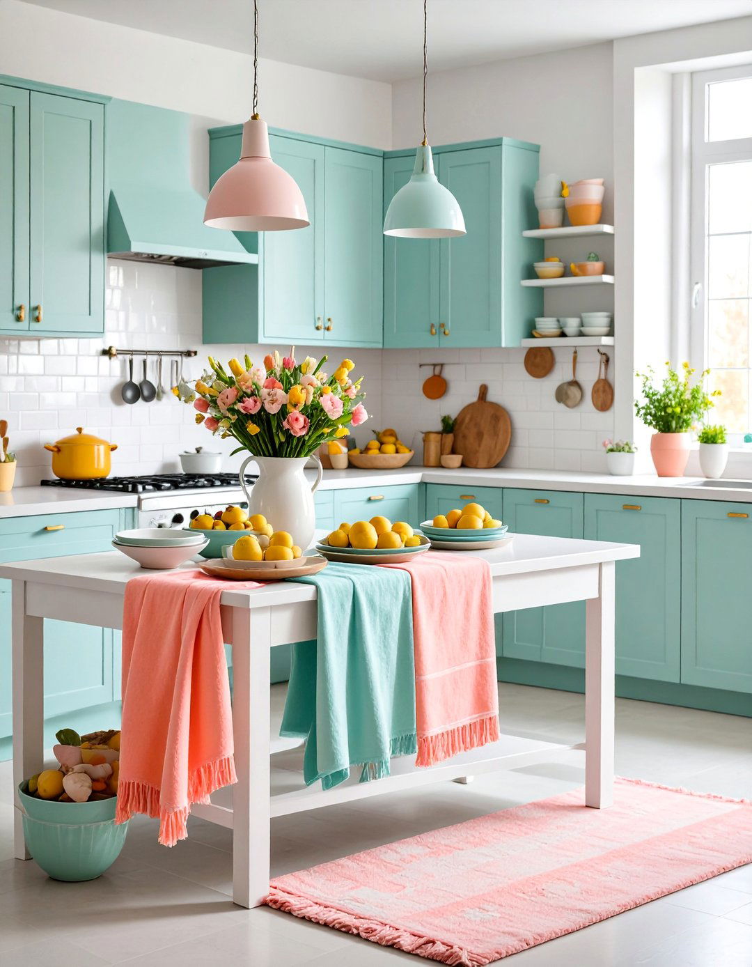 Fresh White Kitchen with Colorful Accessories - 25 Spring Decor Ideas
