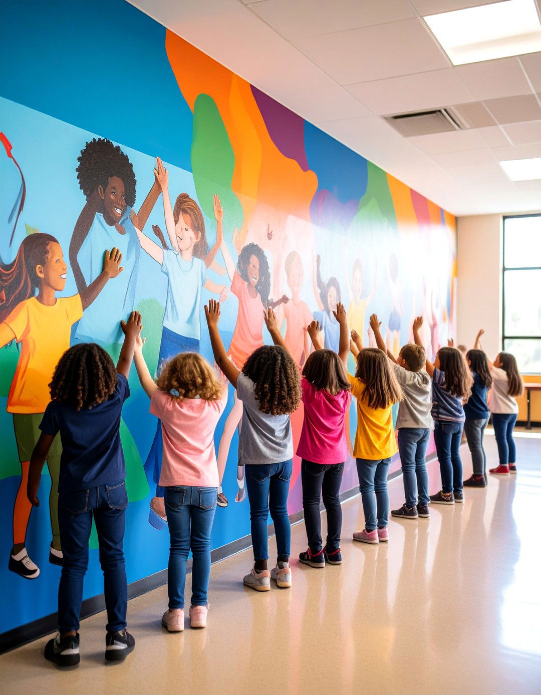 Friendship and Teamwork Mural with Collaborative Activities - 25 School Mural Ideas