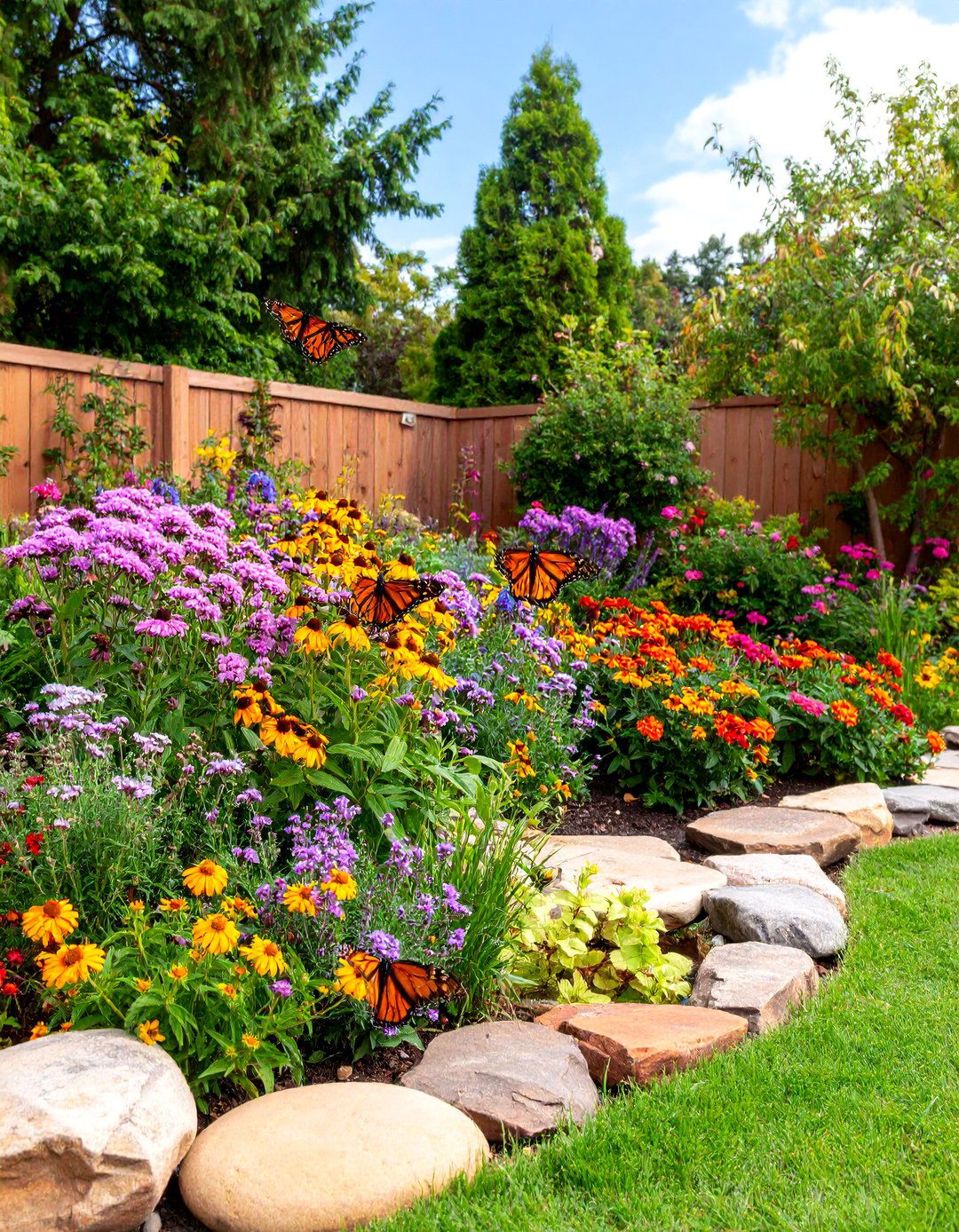 Front Yard Flower Bed with Butterfly Garden Plants - 25 Front Yard Flower Bed Ideas