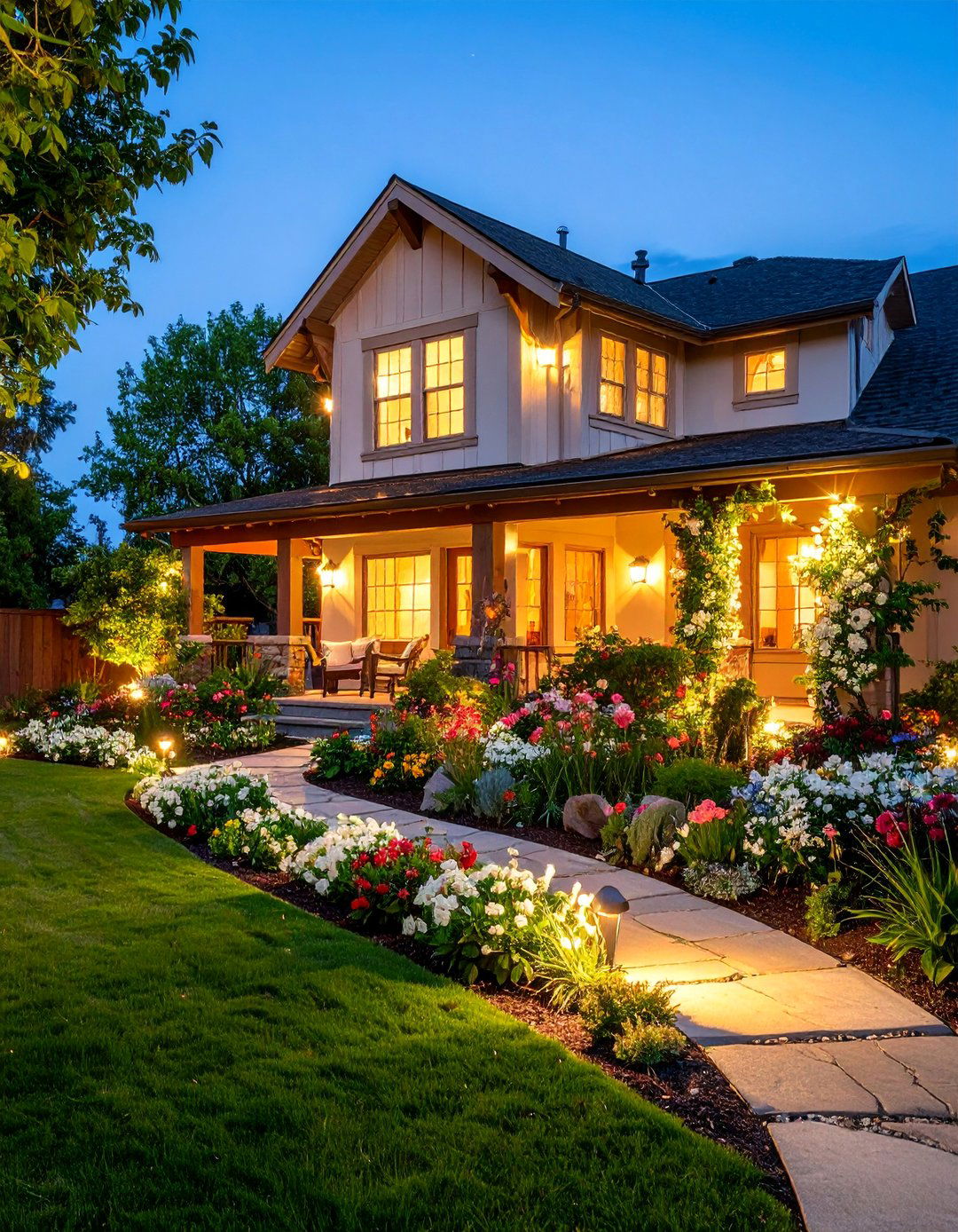 Front Yard Flower Bed with Fragrant Evening Blooms - 25 Front Yard Flower Bed Ideas