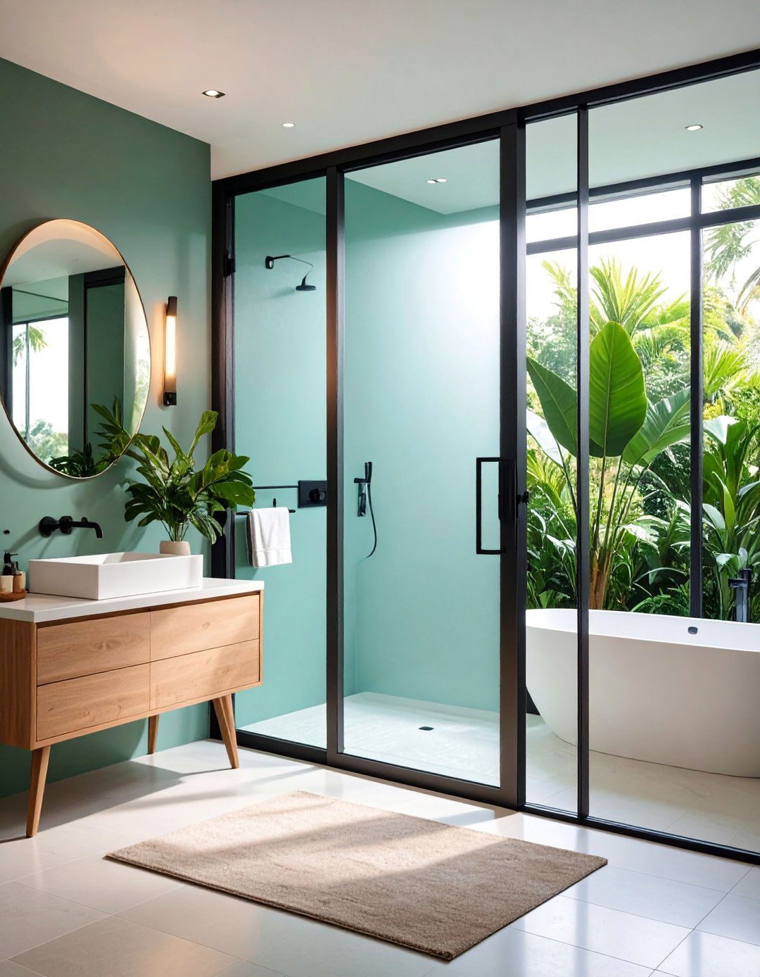 Frosted Glass Pocket Door with Black Frame - 25 Bathroom Pocket Door Ideas