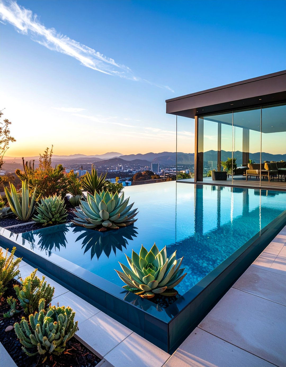 Frosted Glass Pool Courtyard - 25 Pool Privacy Ideas