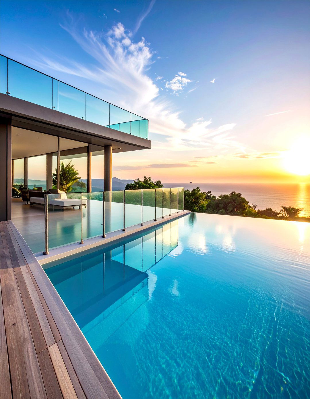 Frosted Glass Pool Deck Railing with Privacy Features - 25 Pool Deck Railing Ideas