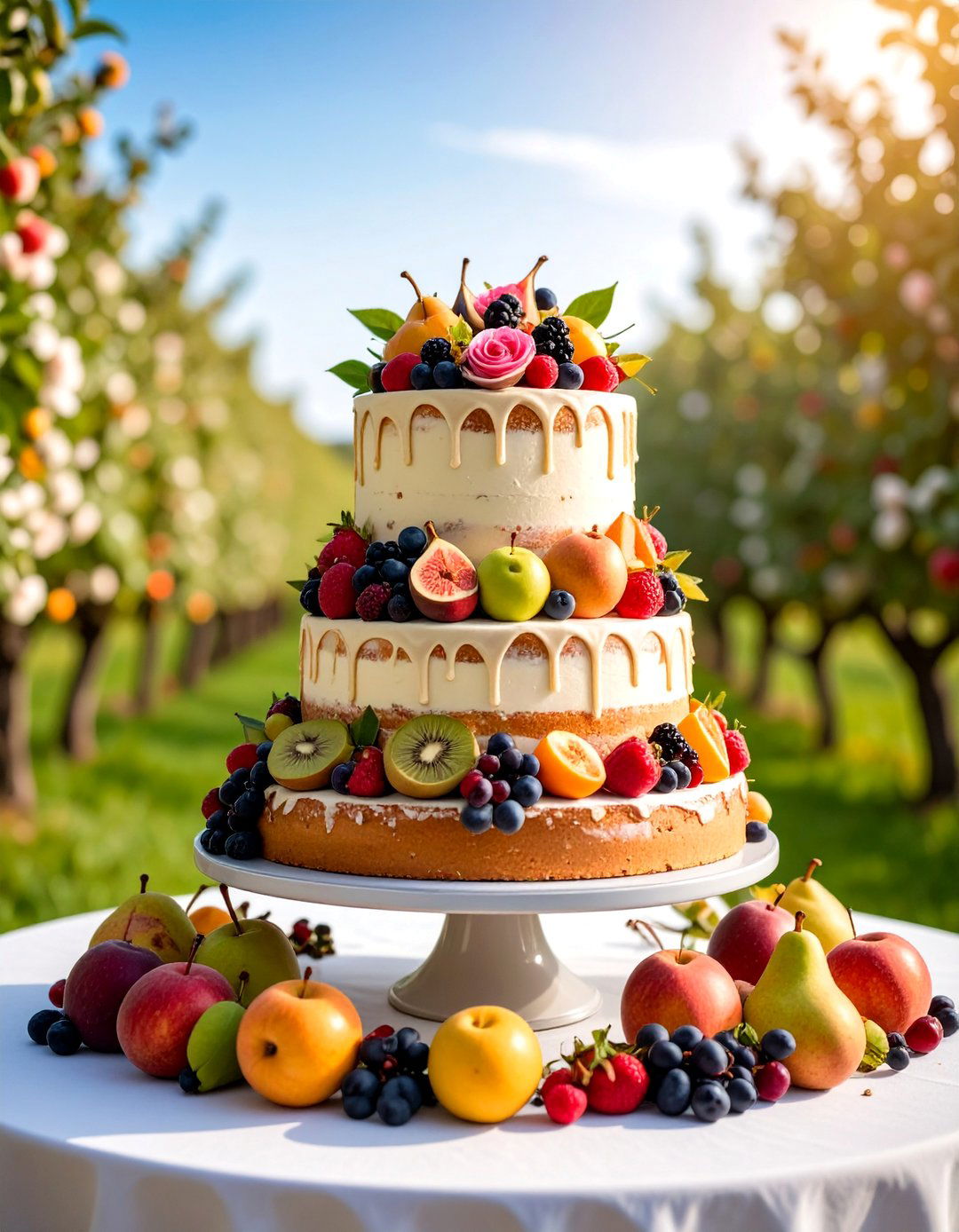Fruit Orchard Naked Cake with Abundant Harvest - 25 Naked and Semi-naked Wedding Cake Ideas