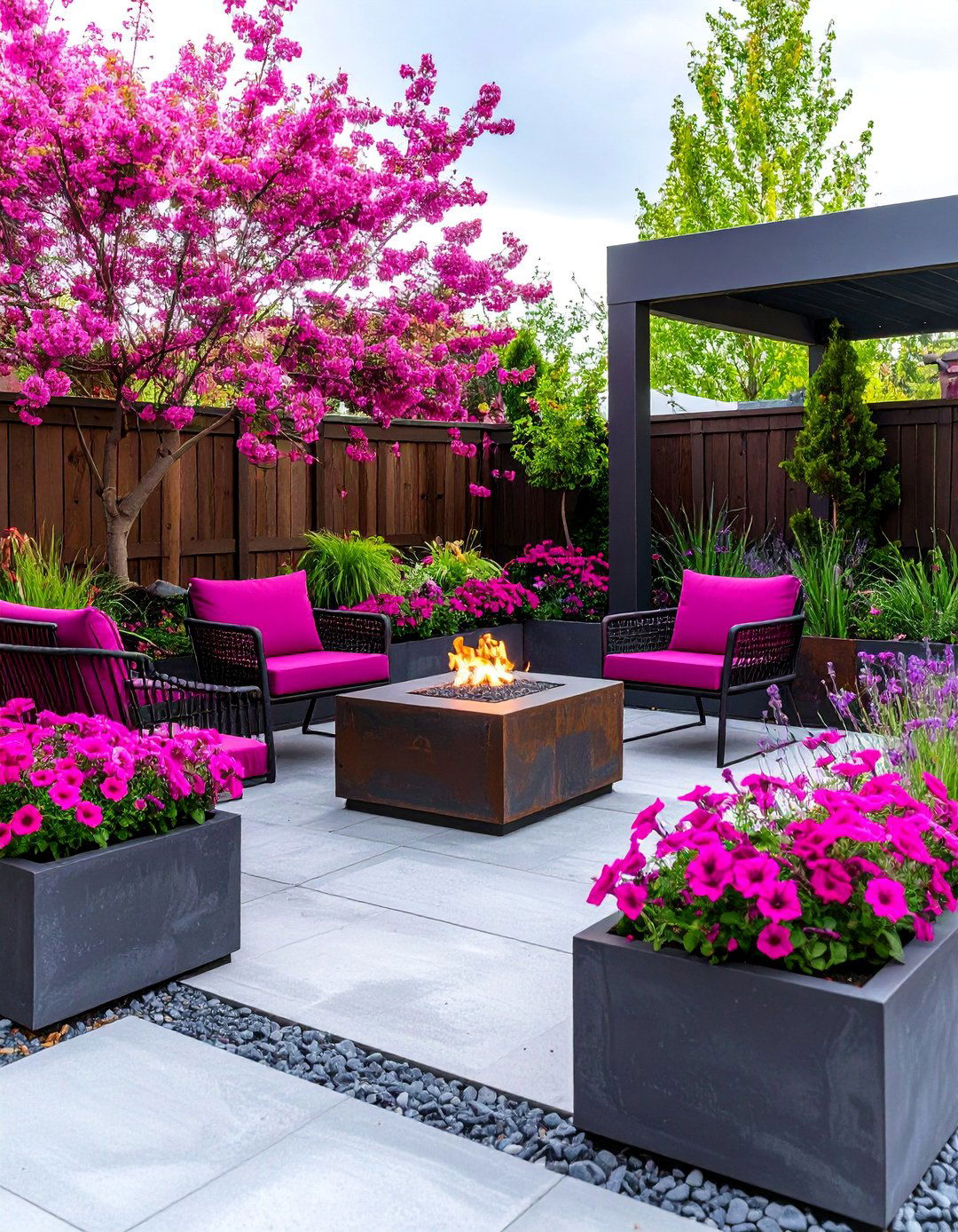 Fuchsia Contemporary Pink Patio Garden - 25 Pink Garden Ideas