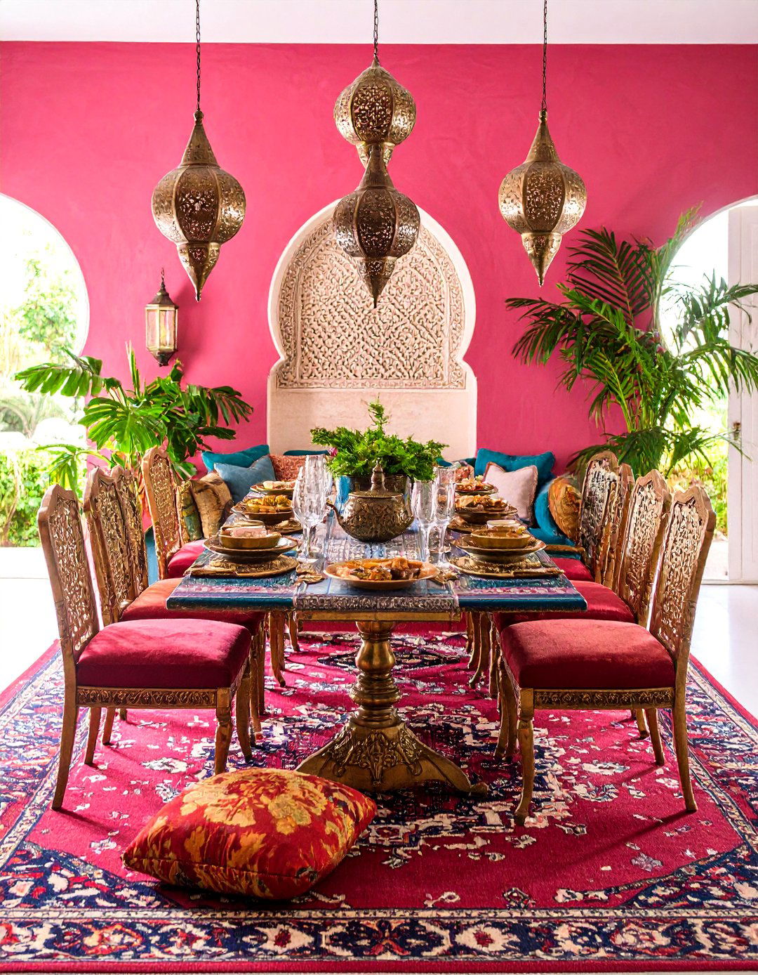 Fuchsia and Turquoise Moroccan Escape - 25 Colorful Dining Room Ideas