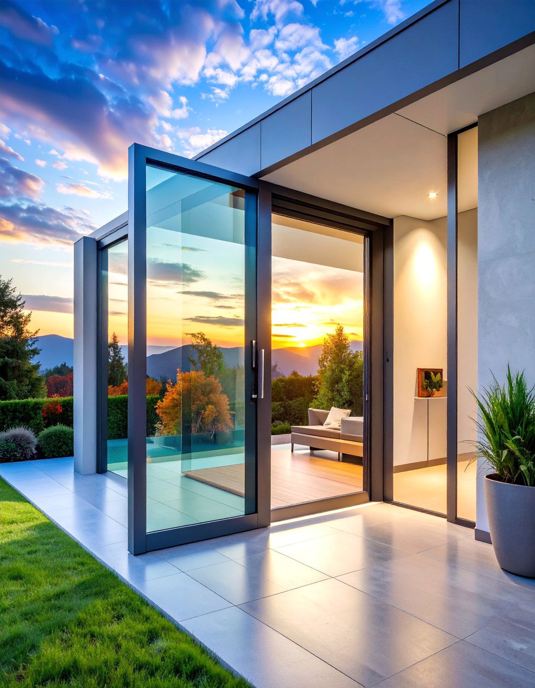 Full Glass Pivot Door with Smart Technology - 25 Glass Front Doors Ideas