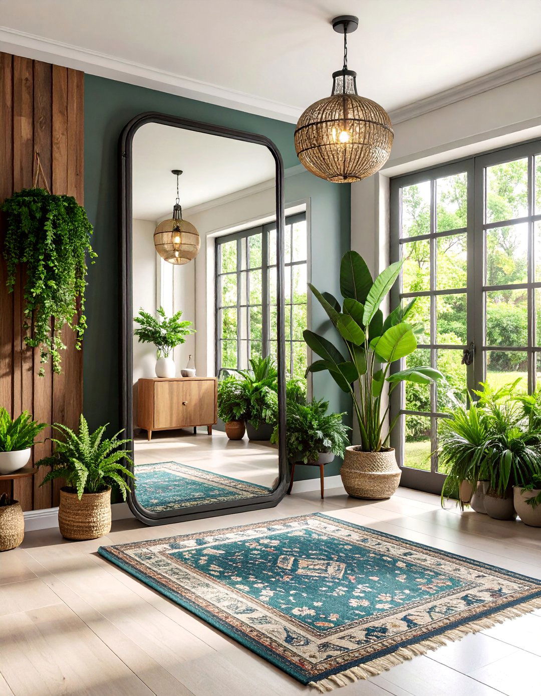 Full Length Leaning Mirror with Industrial Frame - 25 hallway mirror ideas