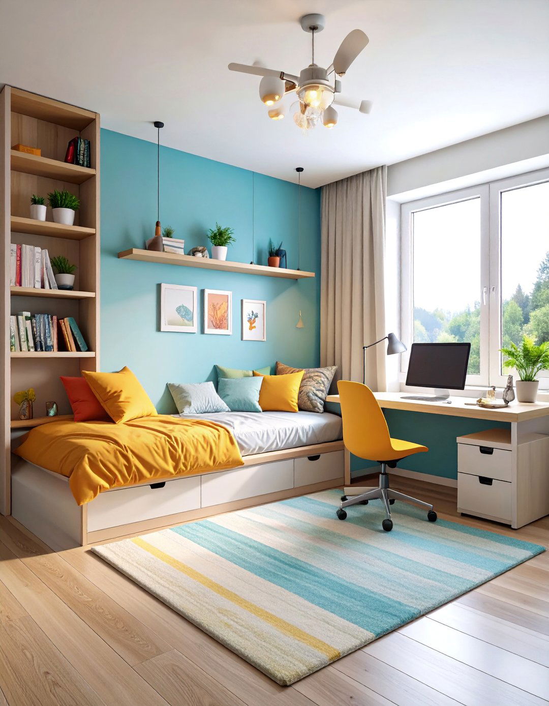 Futon Bedroom with Built in Desk and Work Area - 25 Futon Bedroom Ideas