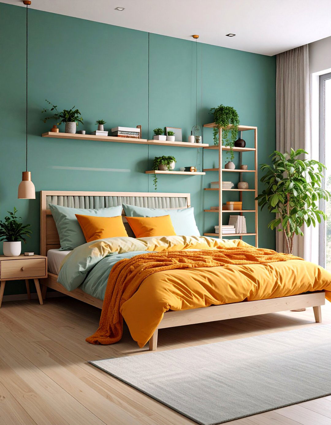 Futon Bedroom with Floating Shelves and Minimalist Storage - 25 Futon Bedroom Ideas