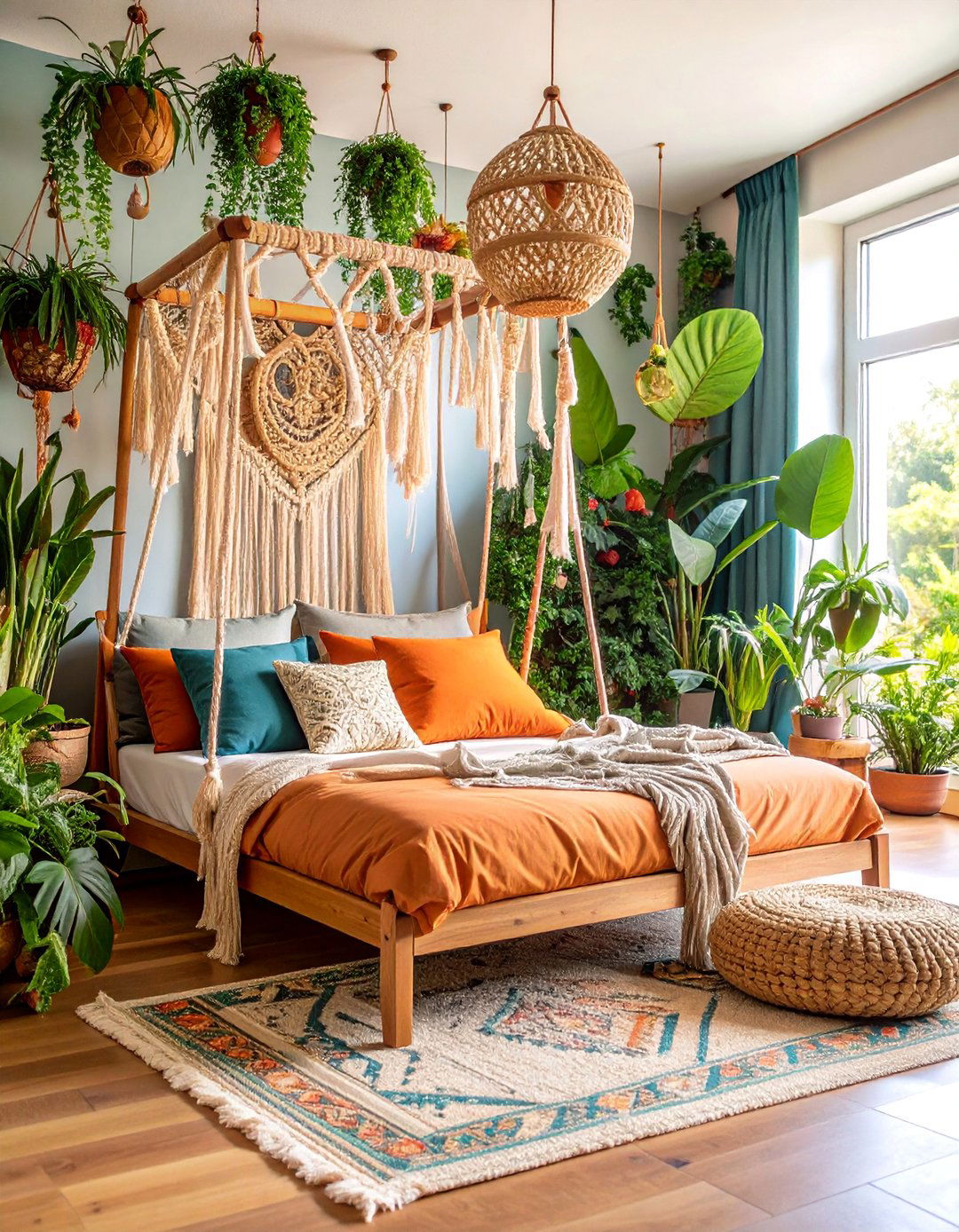 Futon Bedroom with Hanging Plants and Natural Elements - 25 Futon Bedroom Ideas