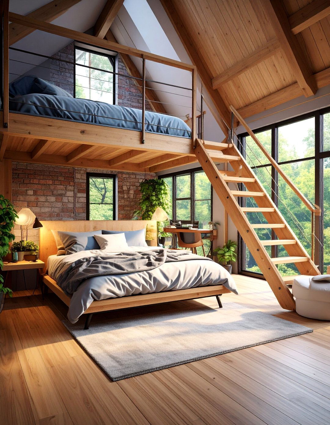 Futon Loft Bedroom with Vertical Space Utilization - 25 Futon Bedroom Ideas