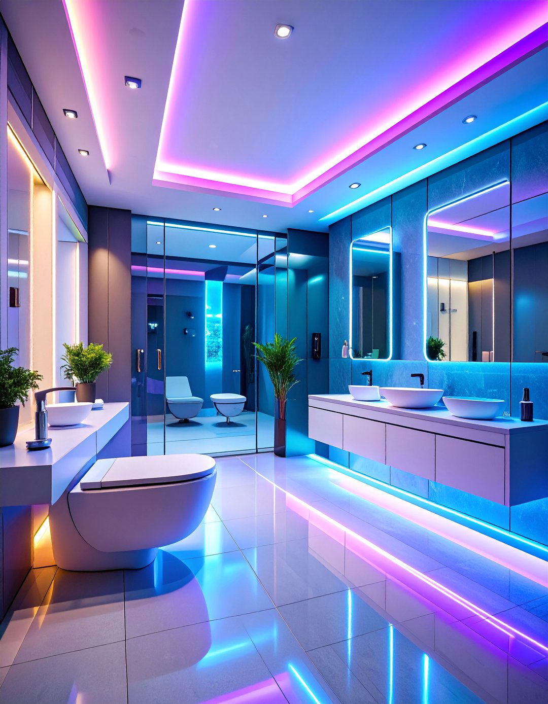 Futuristic Office Bathroom with LED Features - 25 Office Bathroom Ideas