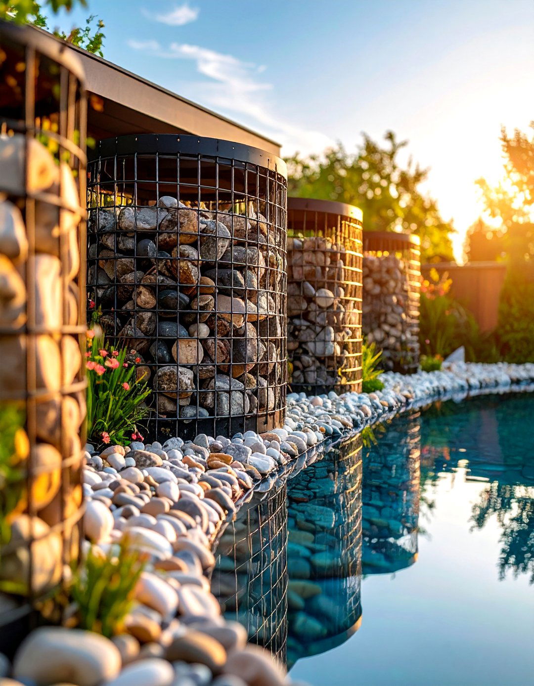 Gabion Basket Stone Feature - 25 Pond Edging Ideas